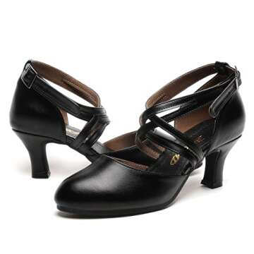 Women's Cross Strap Character Shoes Non-Slip Salsa Latin Ballroom Dance Pumps Black Wedding Heels (9 / Black)