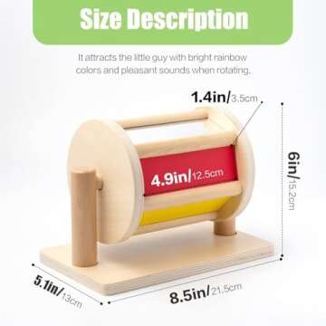 JOCY Spinning Drum Baby Toy, Wooden Montessori Toys for Babies 6-12 Months, Spinning Rainbow Baby Toy and Tummy Time Mirror Play Kit, Montessori Learning & Education Toys for Early Development