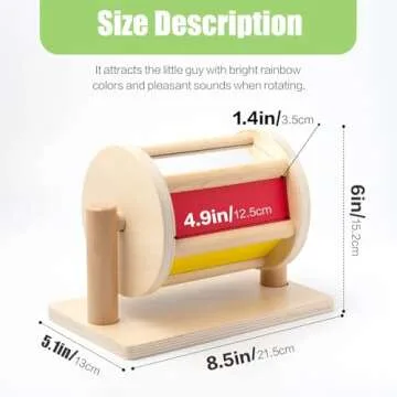 JOCY Spinning Drum Baby Toy, Wooden Montessori Toys for Babies 6-12 Months, Spinning Rainbow Baby Toy and Tummy Time Mirror Play Kit, Montessori Learning & Education Toys for Early Development