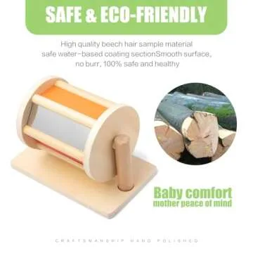 JOCY Spinning Drum Baby Toy, Wooden Montessori Toys for Babies 6-12 Months, Spinning Rainbow Baby Toy and Tummy Time Mirror Play Kit, Montessori Learning & Education Toys for Early Development