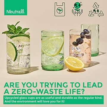 Small Upcycled/Recycled Drinking Glasses 8oz - Green Tinted Glassware for Cocktails & More - Eco-fri...