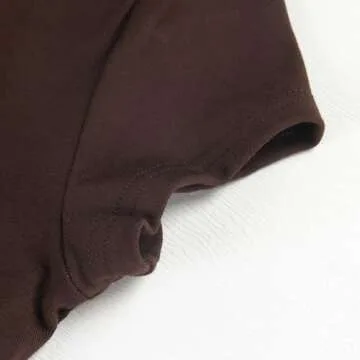 GEMBERA Womens' Stretchy High Neck Short Sleeve Gym Workout Slim Fitted Casual Basic Top T-Shirt (3986, Brown, M)