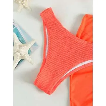 MakeMeChic Women's 3 Piece Bathing Suits Halter Ring Bikini Set with Cover Up Skirt Coral Orange S