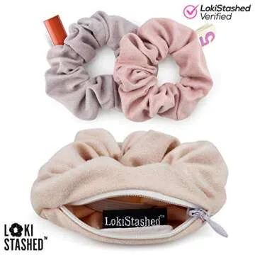 LokiStashed 3-PACK Suede Hair Tie Scrunchies for VSCO Girls & Women, THE ORIGINAL HIDDEN POCKET SCRUNCHIE with Zipper Pocket Storage, Accessories, Small Items, Keys, Money (Pastel)