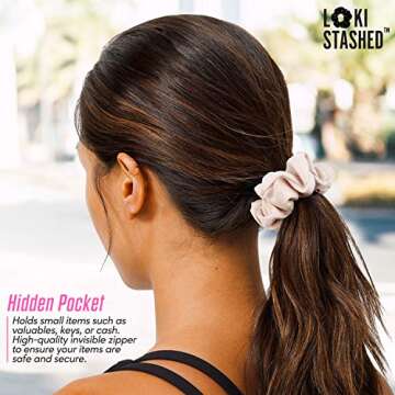 LokiStashed 3-PACK Suede Hair Tie Scrunchies for VSCO Girls & Women, THE ORIGINAL HIDDEN POCKET SCRUNCHIE with Zipper Pocket Storage, Accessories, Small Items, Keys, Money (Pastel)