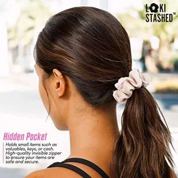 LokiStashed 3-PACK Suede Hair Tie Scrunchies for VSCO Girls & Women, THE ORIGINAL HIDDEN POCKET SCRUNCHIE with Zipper Pocket Storage, Accessories, Small Items, Keys, Money (Pastel)