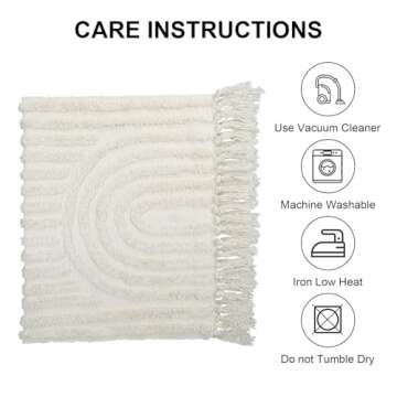 LEEVAN Boho Runner Rug Washable 2'x5' Woven Beige Cotton Farmhouse Kitchen Rugs with Tassels Bohemian Rainbow Hallway Accent Rug for Bedroom/Bathroom/Laundry or Living Room