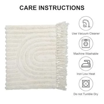 LEEVAN Boho Runner Rug Washable 2'x5' Woven Beige Cotton Farmhouse Kitchen Rugs with Tassels Bohemian Rainbow Hallway Accent Rug for Bedroom/Bathroom/Laundry or Living Room