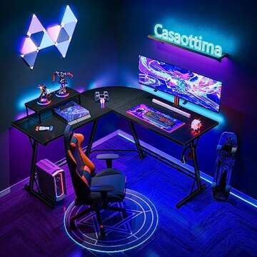 Casaottima Gaming Desk L Shaped Computer Desk, Corner Desk for Home Office with Monitor Stand 51", Black