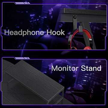 Casaottima Gaming Desk L Shaped Computer Desk, Corner Desk for Home Office with Monitor Stand 51", Black