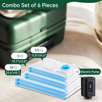 BRODI 6 Combo Pack Travel Vacuum Bags with Pump - Compression Bags for Travel,Vacuum Storage Bags fo...