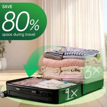 BRODI 6 Combo Pack Travel Vacuum Bags with Pump - Compression Bags for Travel,Vacuum Storage Bags for Space Saver & Travel Essentials,Vacuum Seal Bags for Clothing,Travel Vacuum Bags for Luggage