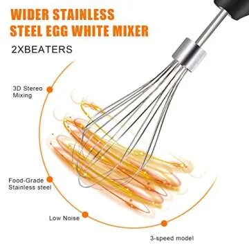 Electric Hand Mixer Whisk| Wireless Rechargeable Handheld Egg Beater with 2 Stainless Steel Mixing Heads | Portable Kitchen Aid Hand Mixer for Egg, Milkshake Cream, Cake, Baking & Cooking-Black