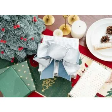 Keypan Blue Velvet Ribbon Christmas Wired Ribbons for Tree Decoration Wreath Home Decor Gift Wrapping 2-1/2 Inch Wide with Sliver Metallic Glitter 10 Yards