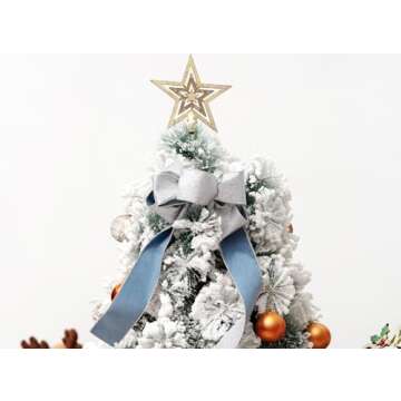 Keypan Blue Velvet Ribbon Christmas Wired Ribbons for Tree Decoration Wreath Home Decor Gift Wrapping 2-1/2 Inch Wide with Sliver Metallic Glitter 10 Yards