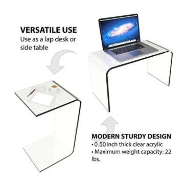 Acrylic Side Table - C Shaped End Table - Multipurpose Modern Furniture for Living Rooms and Offices by Lavish Home (Clear)