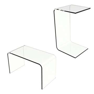 Acrylic Side Table - C Shaped End Table - Multipurpose Modern Furniture for Living Rooms and Offices by Lavish Home (Clear)