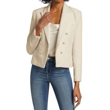 Tweed Blazer Jackets for Women 2024 Beige Tan Womens Wool Lady Ladies The Drop Urban Revivo Double B...