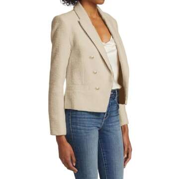 Tweed Blazer Jackets for Women 2024 Beige Tan Womens Wool Lady Ladies The Drop Urban Revivo Double Breasted Cece Sweater Fall Fashion Clothes Outfits Business Casual Professional Blazers Jacket MS L