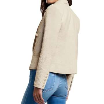 Tweed Blazer Jackets for Women 2024 Beige Tan Womens Wool Lady Ladies The Drop Urban Revivo Double Breasted Cece Sweater Fall Fashion Clothes Outfits Business Casual Professional Blazers Jacket MS L