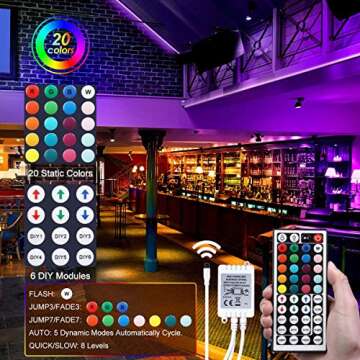 Suyoo LED Strip Lights 16.4ft/5m Flexible Color Changing Led Light Strip Kit 5050 RGB Rope Light with 44 Key IR Remote 12V2A Power Supply