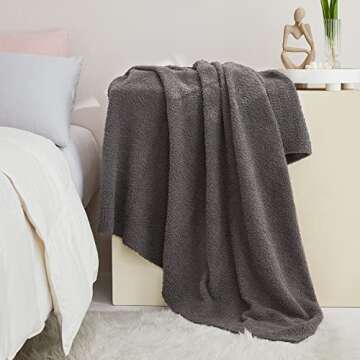 CYMULA Knit Throw Blanket for Couch Dark Grey-Super Soft Lightweight Plush Fuzzy Fluffy Cozy Blankets and Throws for Sofa Bed, 50x60 inches