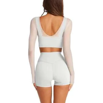LASLULU Long Sleeve Workout Tops for Women with Built in Bra Sheer Mesh V Neck White Crop Tops Cropped T Shirts Sexy Exercise Pilates Fall Outfits(White Large)