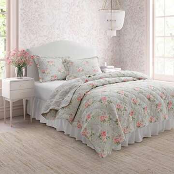 Laura Ashley- King Quilt Set, Reversible Cotton Bedding with Matching Sham(s), Lightweight Home Deco...
