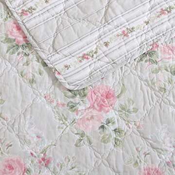 Laura Ashley- King Quilt Set, Reversible Cotton Bedding with Matching Sham(s), Lightweight Home Decor for All Seasons (Melany Pink, King)