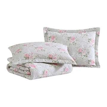 Laura Ashley- King Quilt Set, Reversible Cotton Bedding with Matching Sham(s), Lightweight Home Decor for All Seasons (Melany Pink, King)