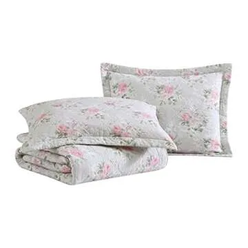 Laura Ashley- King Quilt Set, Reversible Cotton Bedding with Matching Sham(s), Lightweight Home Decor for All Seasons (Melany Pink, King)