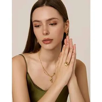 N9NEMUSES 18K Gold Statement Ring, Open Adjustable Ring for Women, Irregular Leaf Ring with Emerald Green Cubic Zirconia Accent | Adjustable Size from 5.5 to 7.5