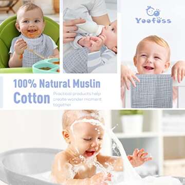 Yoofoss Muslin Burp Cloths for Baby 10 Pack 100% Cotton Baby Washcloths for Boys Girls Large 20''X10'' Super Soft and Absorbent Blue-Grey