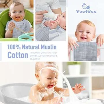 Yoofoss Muslin Burp Cloths for Baby 10 Pack 100% Cotton Baby Washcloths for Boys Girls Large 20''X10'' Super Soft and Absorbent Blue-Grey