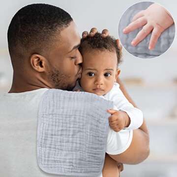 Yoofoss Muslin Burp Cloths for Baby 10 Pack 100% Cotton Baby Washcloths for Boys Girls Large 20''X10'' Super Soft and Absorbent Blue-Grey