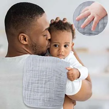 Yoofoss Muslin Burp Cloths for Baby 10 Pack 100% Cotton Baby Washcloths for Boys Girls Large 20''X10'' Super Soft and Absorbent Blue-Grey