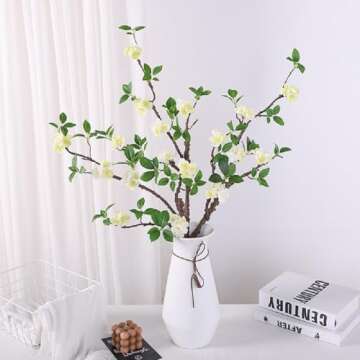 WEISPARK Artificial Flowers, 2pcs Fake Cherry Blossom Branches 31 Inch Long Stem Silk Flowers for DIY Vase Home Hotel Office Wedding Party Garden Decor (White)