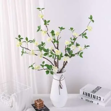 WEISPARK Artificial Flowers, 2pcs Fake Cherry Blossom Branches 31 Inch Long Stem Silk Flowers for DIY Vase Home Hotel Office Wedding Party Garden Decor (White)