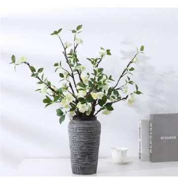 WEISPARK Artificial Flowers, 2pcs Fake Cherry Blossom Branches 31 Inch Long Stem Silk Flowers for DIY Vase Home Hotel Office Wedding Party Garden Decor (White)