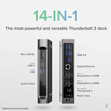 Plugable 14-in-1 USB-C and Thunderbolt Dock - 40Gbps, 96W Charging, Compatible with Mac and Windows, 2X HDMI 2.0 and DisplayPort 4K60, 7X USB, Ethernet, Certified, Driverless, Replaced by TBT4-UDZ