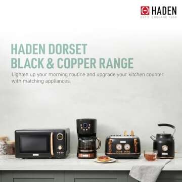 Haden Dorset 4 Slice Wide Slot Stainless Steel Toaster with Adjustable Browning Control & Non-Slip Feet, Black & Copper