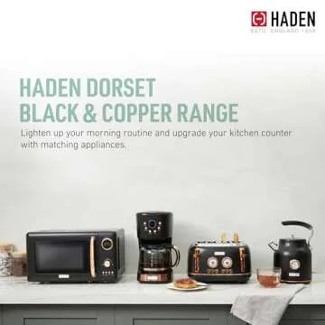 Haden Dorset 4 Slice Wide Slot Stainless Steel Toaster with Adjustable Browning Control & Non-Slip Feet, Black & Copper