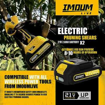 IMOUMLIVE Brushless Electric Pruning Shears, Cordless Pruning Shears with 2 Pack 21V 2.0Ah Battery,SK5 Blades,Cutting Diameter of 0.8-1.2 inch,Electric Pruner for Orchard,Garden Tree Branches Pruning