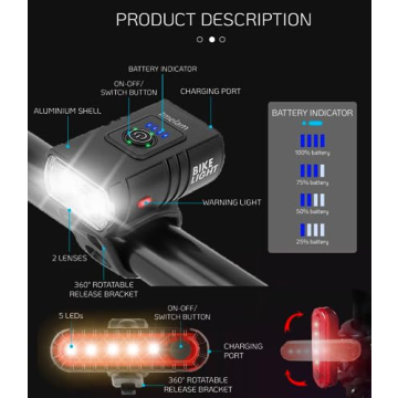 Rechargeable LED Bike Light Set - Front & Rear Safety Lamps