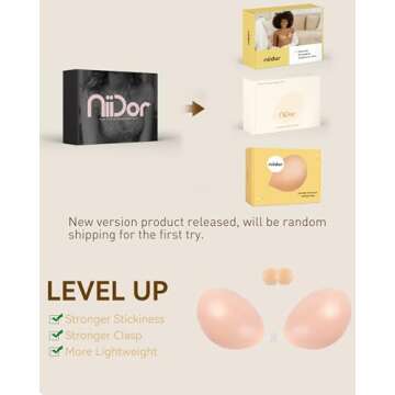 Niidor Adhesive Bra Invisible Strapless Backless Silicone with Nipple Covers Cup B Pink
