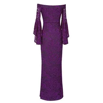 Elegant Purple Lace Off Shoulder Maxi Dress for Weddings