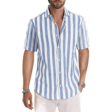JMIERR Men's Stylish Short Sleeve Striped Dress Shirt