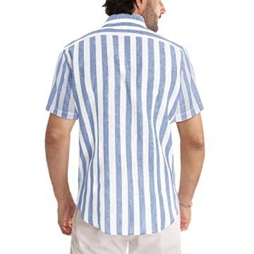 JMIERR Men's Stylish Short Sleeve Striped Dress Shirt