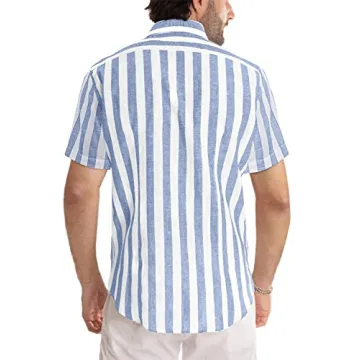 JMIERR Men's Stylish Short Sleeve Striped Dress Shirt