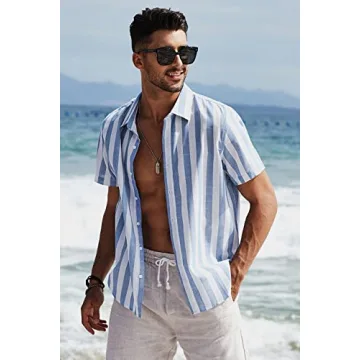 JMIERR Men's Stylish Short Sleeve Striped Dress Shirt